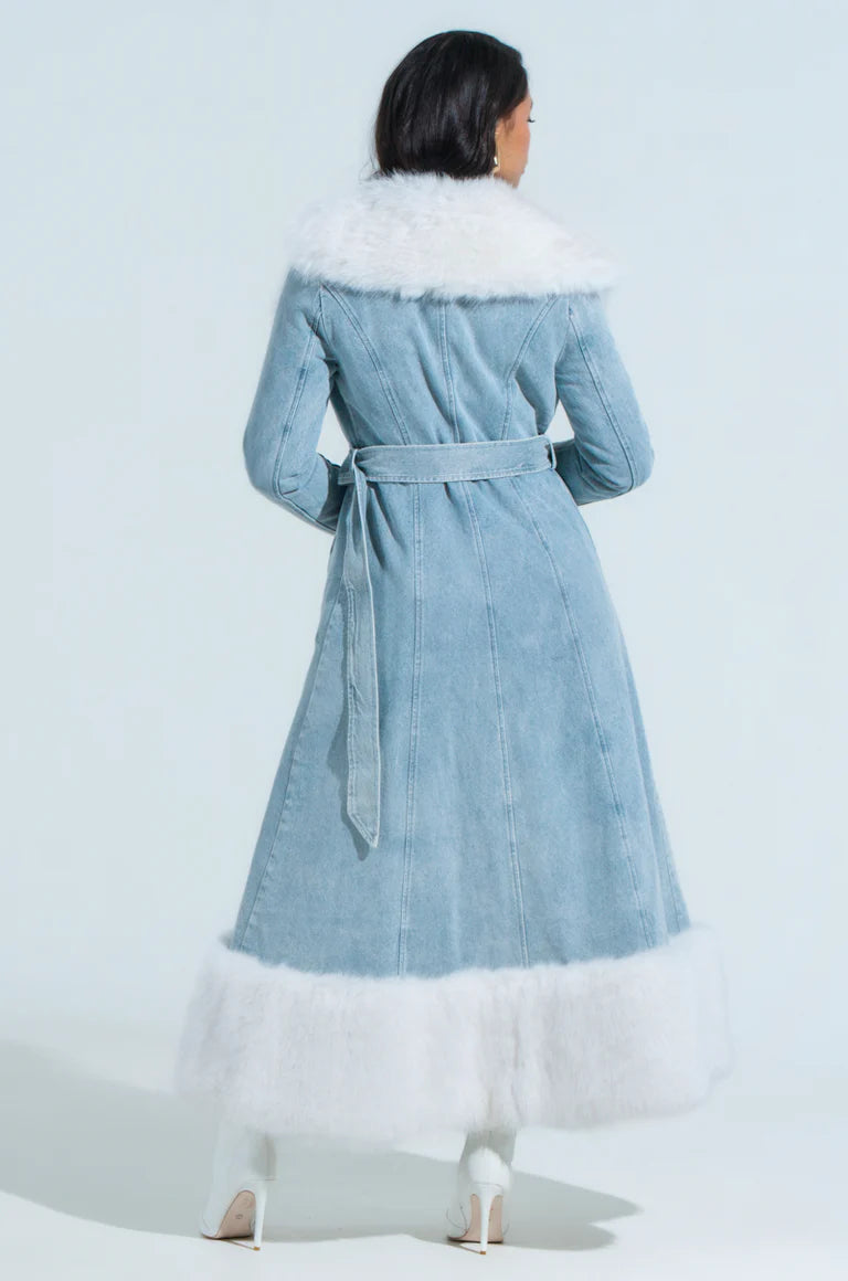 Faux Fur Trim Denim Coat $75.00