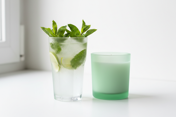 Mojito with light green unlabeled candle jar
